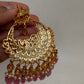 Pink Stone Polki Pearls Chandbali Earrings with Maang Teeka