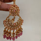 Pink Stone Polki Pearls Chandbali Earrings with Maang Teeka