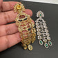 AD Baguette Color Stone Cascade Design Earrings - Green