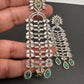 AD Baguette Color Stone Cascade Design Earrings - Green