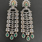 AD Baguette Color Stone Cascade Design Earrings - Green