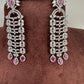 AD Baguette Color Stone Cascade Design Earrings - Red