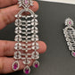 AD Baguette Color Stone Cascade Design Earrings - Red