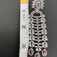 AD Baguette Color Stone Cascade Design Earrings - Red