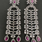 AD Baguette Color Stone Cascade Design Earrings - Red