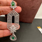AD Color Stone Cascade Design Earrings - Green