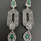 AD Color Stone Cascade Design Earrings - Green