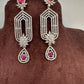 AD Color Stone Cascade Design Earrings - Red
