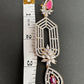 AD Color Stone Cascade Design Earrings - Red