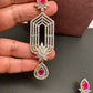 AD Color Stone Cascade Design Earrings - Red