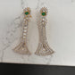 Baguette AD Emerald Green Stone Cascade Design Earrings