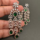 AD Color Stone Cascade Design Victorian Finish Earrings - Green