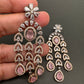 AD Color Stone Cascade Design Victorian Finish Earrings - Pink
