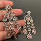 AD Color Stone Cascade Design Victorian Finish Earrings - Pink
