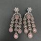 AD Color Stone Cascade Design Victorian Finish Earrings - Pink