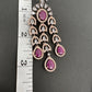 AD Color Stone Cascade Design Victorian Finish Earrings - Red