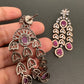 AD Color Stone Cascade Design Victorian Finish Earrings - Red
