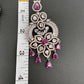 AD Color Stone Floral Design Victorian Finish Earrings - Red