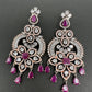 AD Color Stone Floral Design Victorian Finish Earrings - Red