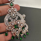 AD Color Stone Floral Design Victorian Finish Earrings - Green