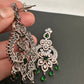 AD Color Stone Floral Design Victorian Finish Earrings - Green
