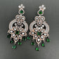 AD Color Stone Floral Design Victorian Finish Earrings - Green