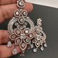 AD Color Stone Floral Design Victorian Finish Earrings - White