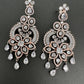 AD Color Stone Floral Design Victorian Finish Earrings - White