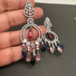 AD Color Stone Chandbali Earrings - Pink