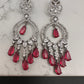 AD Color Stone Chandbali Earrings - Red