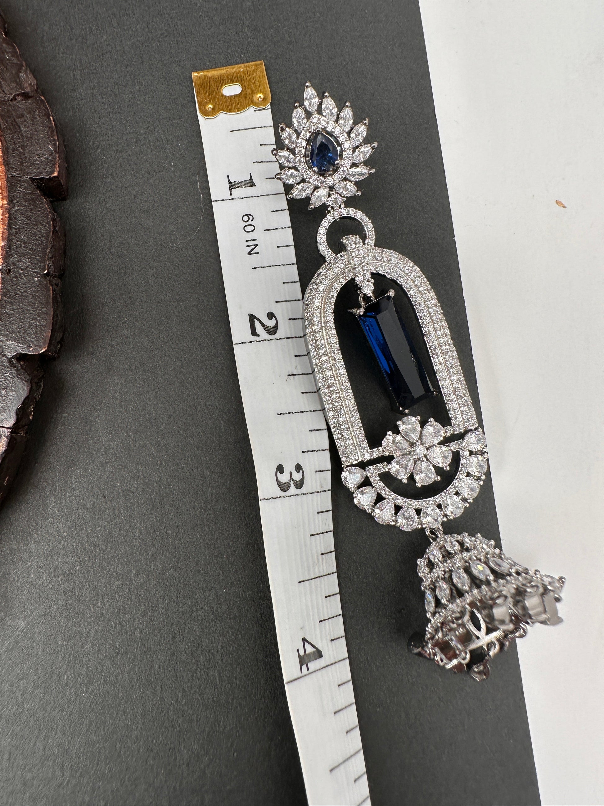 AD Color Stone Oval Cascade Jhumki Earrings - Blue