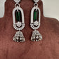 AD Color Stone Oval Cascade Jhumki Earrings - Green