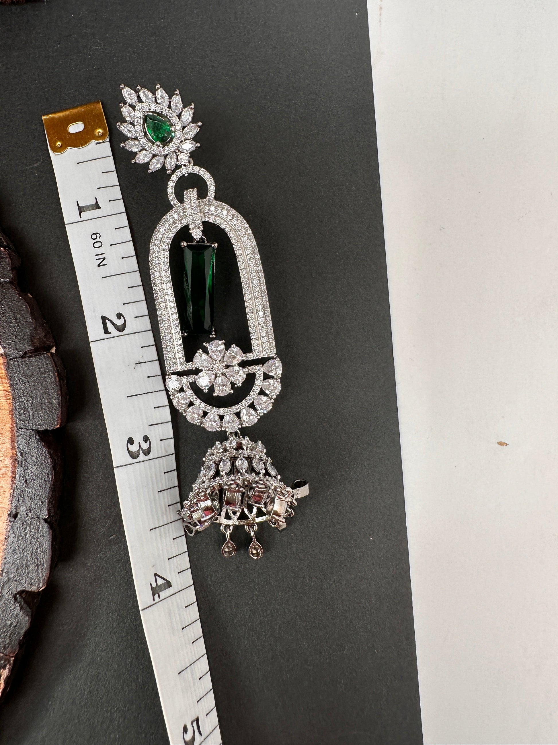AD Color Stone Oval Cascade Jhumki Earrings - Green