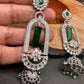 AD Color Stone Oval Cascade Jhumki Earrings - Green