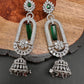 AD Color Stone Oval Cascade Jhumki Earrings - Green
