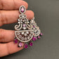 AD Color Stone Floral Design Victorian Finish Earrings - Red