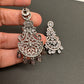 AD Color Stone Floral Design Victorian Finish Earrings - White