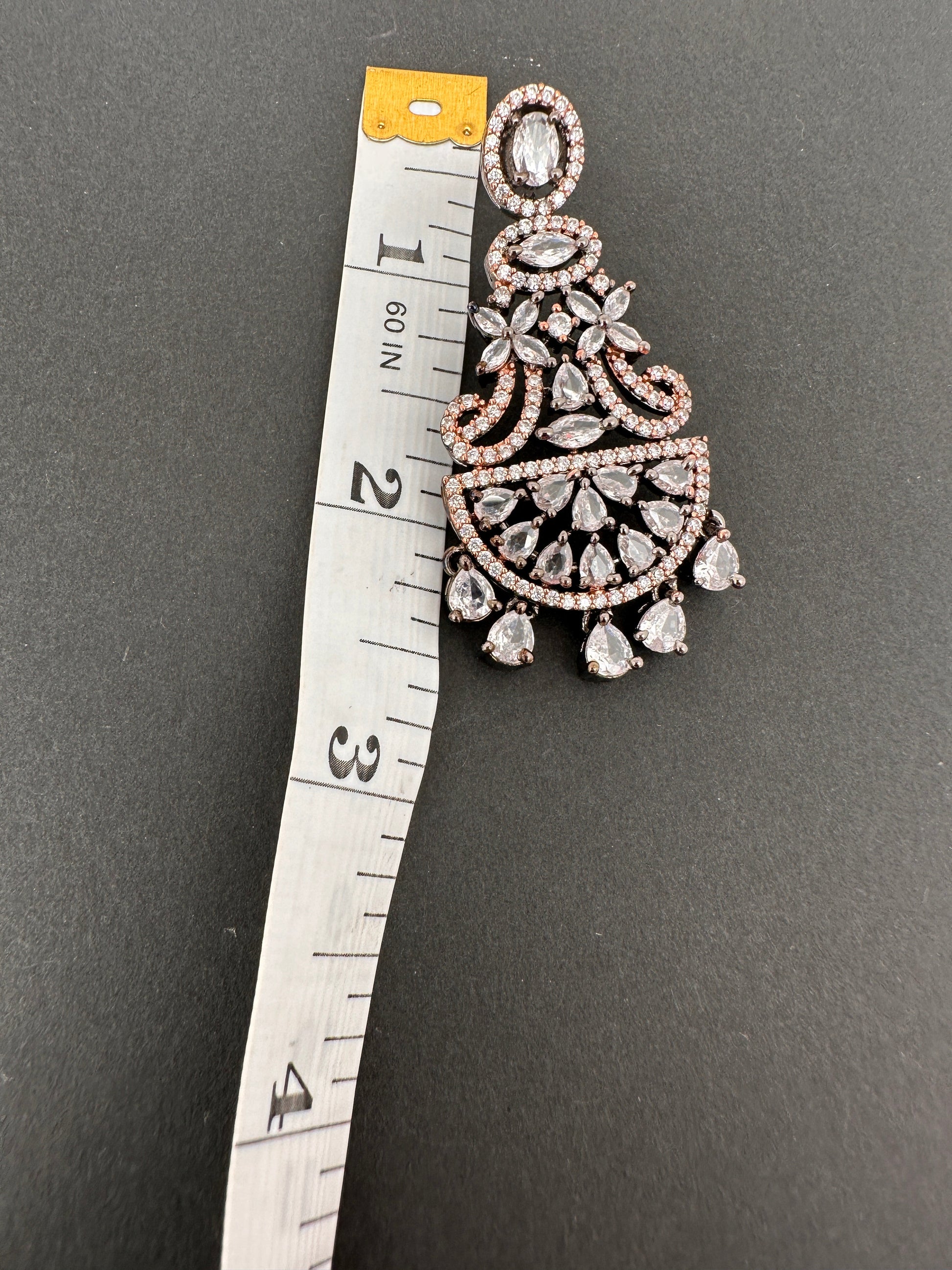 AD Color Stone Floral Design Victorian Finish Earrings - White