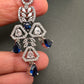 AD Color Stone Floral Design Silver Finish Earrings - Blue
