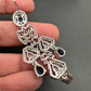 AD Color Stone Floral Design Silver Finish Earrings - Blue