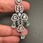 AD Color Stone Floral Design Silver Finish Earrings - LightGreen