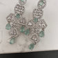 AD Color Stone Floral Design Silver Finish Earrings - LightGreen
