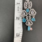 AD Color Stone Floral Design Silver Finish Earrings - Turquoise