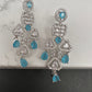 AD Color Stone Floral Design Silver Finish Earrings - Turquoise
