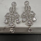 AD Color Stone Floral Design Silver Finish Earrings - White
