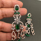 AD Color Stone Floral Design Victorian Finish Earrings - Green