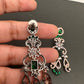 AD Color Stone Floral Design Victorian Finish Earrings - Green