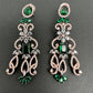 AD Color Stone Floral Design Victorian Finish Earrings - Green