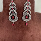 AD Color Stone Floral Cascade Silver Finish Earrings - Red