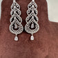 AD Color Stone Floral Cascade Silver Finish Earrings - White